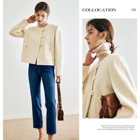 OLrain欧芮儿法式米白色毛呢外套女春2025年新款小个子短款大衣