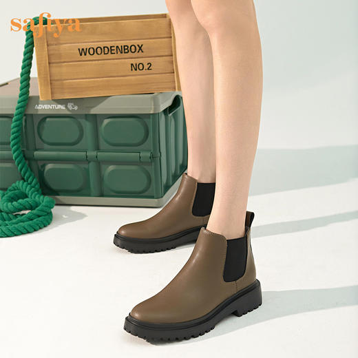 Safiya/索菲娅 2022年冬季新款法式ins风切尔西中跟厚底真皮保暖短靴 SF24116537 商品图2