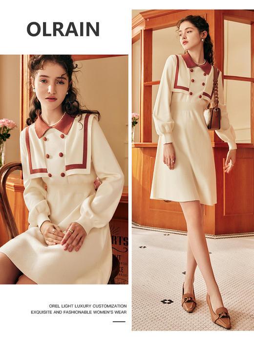 OLrain欧芮儿法式海军领针织连衣裙女春2025年新款学院风a字裙 商品图3