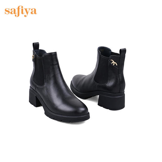 【春节不打烊】Safiya/索菲娅 款秋冬牛皮高跟2022冬季新圆头厚底切尔西烟筒靴SF24116046 商品图10