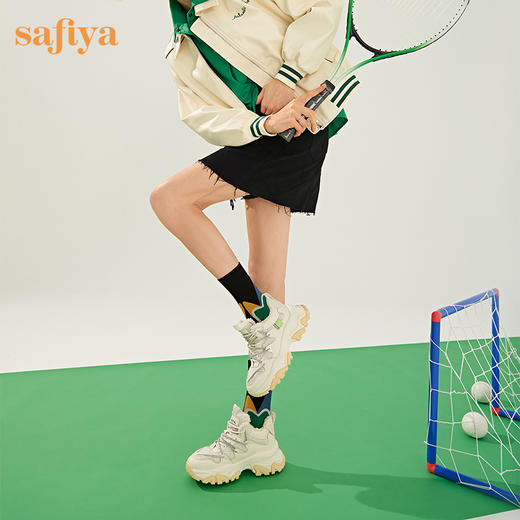 Safiya/索菲娅 潮酷双系带2022冬季新款加绒小个子拼接厚底增高老爹鞋 SF24112129 商品图5