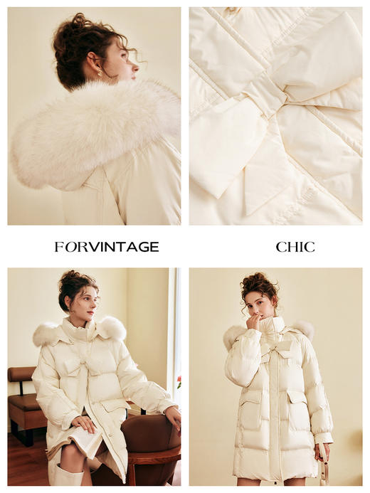 OLrain欧芮儿白色大毛领连帽羽绒服女中长款冬季2025新款高端外套 商品图1