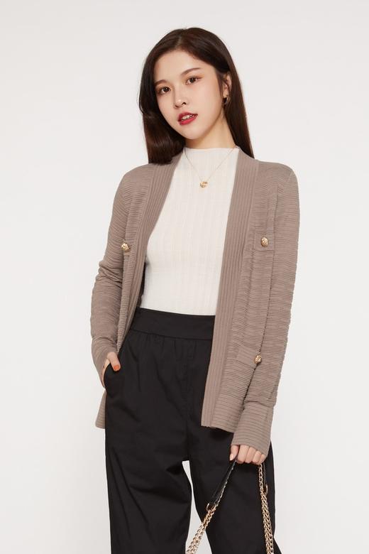 Le Malene 棕色小香编织条纹针织开衫 9746 商品图0