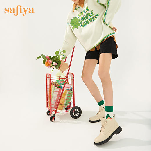 【春节不打烊】Safiya/索菲娅 英伦风纯色2022冬季新款百搭系带软皮低跟马丁靴 SF24116042 商品图1