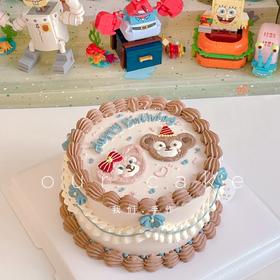 迪士尼达菲和雪莉玫手绘复古蛋糕-低糖处理无添加
