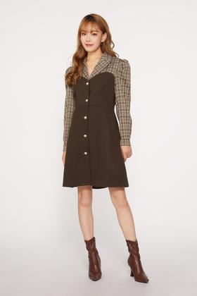 Le Malene 格纹假两件连衣裙 10040