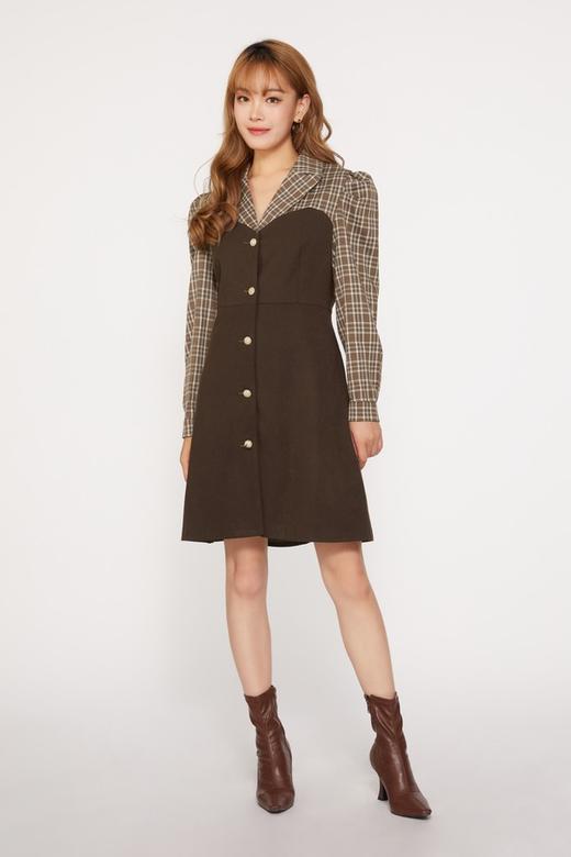 Le Malene 格纹假两件连衣裙 10040 商品图0