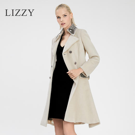 LIZZY 秋冬纯手工钉珠双排扣羊毛大衣外套50832 商品图1