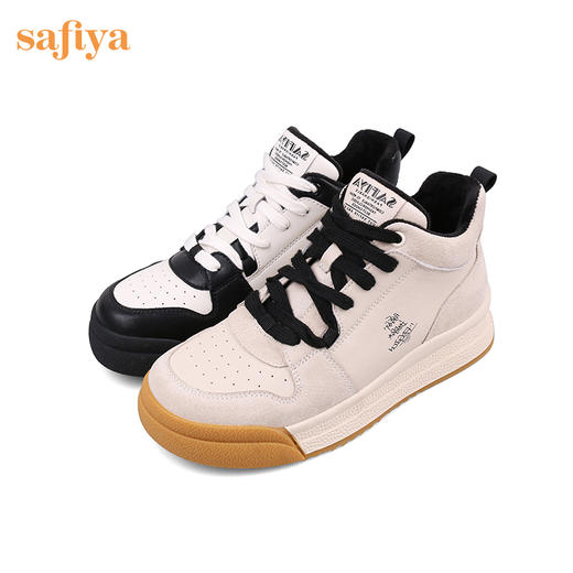 【双旦福利】Safiya/索菲娅 复古学院风2022冬季新款高帮系带拼色加绒板鞋 SF24112124 商品图11