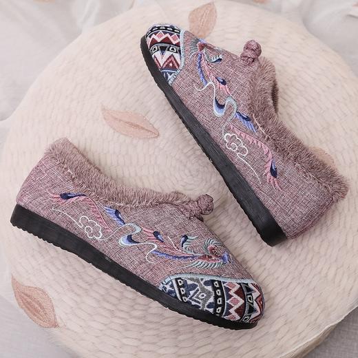 BS-2022-120 秋冬款女棉鞋老北京布鞋毛口防滑平底民族风中年妈妈绣花鞋女加绒 商品图2