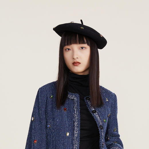 谜底2022冬季新款贝雷帽女复古时尚彩钻帽子出街时尚224MQ2011 商品图2