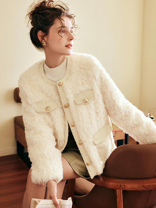 OLrain欧芮儿法式小香风皮草外套女秋冬2022年新款名媛风短款大衣 商品图1