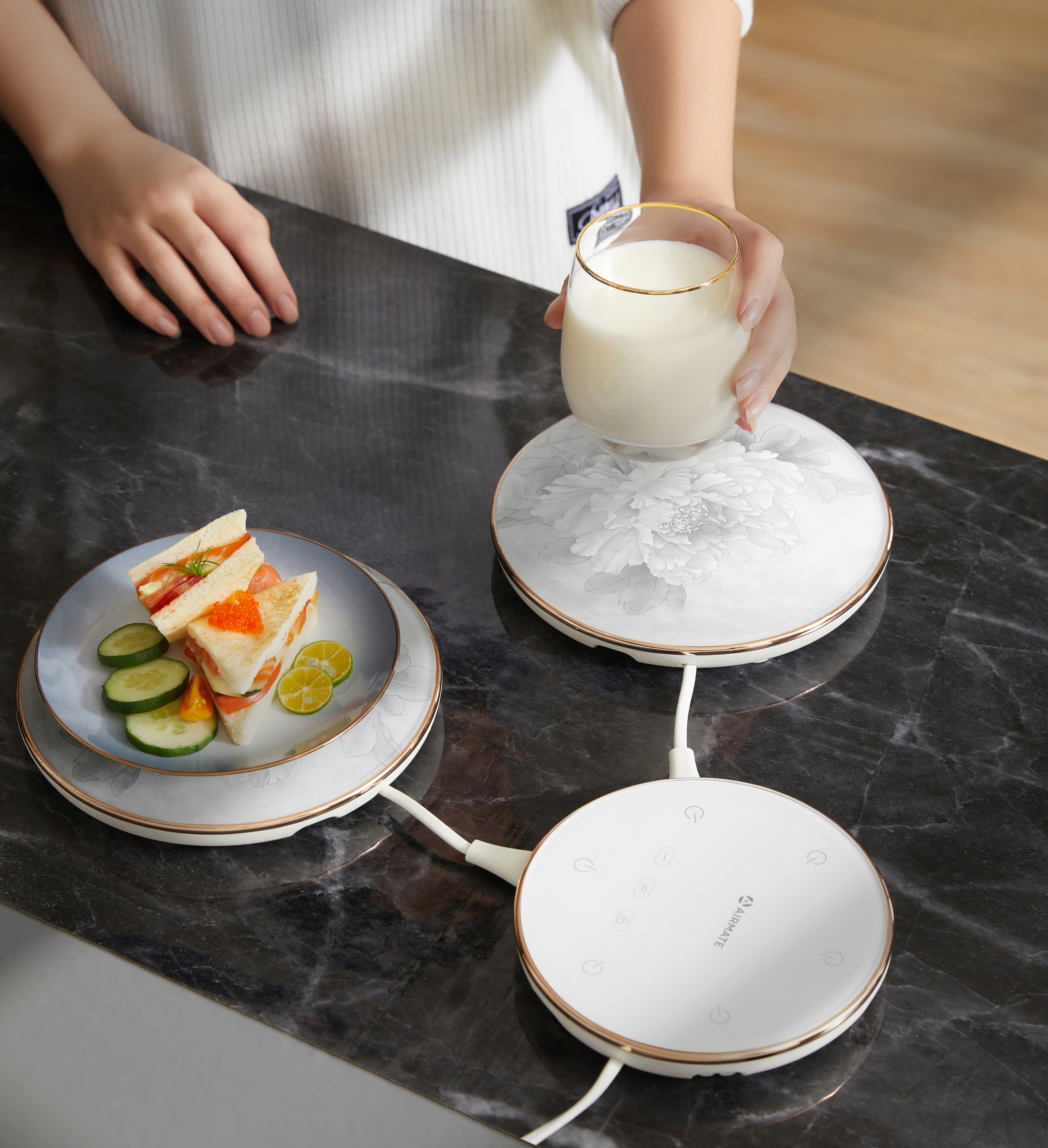 花开富贵艾美特饭菜保温板热菜板暖菜板家用桌面转盘餐桌加热神器