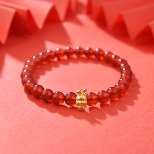  中国黄金珠宝 生肖兔足金玛瑙手串  新年黄金首饰礼物 商品图5
