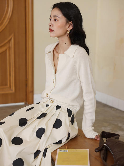 【直播间】HeyDress法式复古羊毛针织开衫女秋季polo领慵懒短款毛衣 商品图1