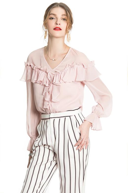 DILI 荷叶边V领雪纺上衣 3480 商品图0