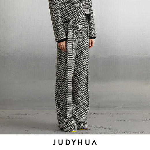 JUDYHUA 黑白格纹设计款直筒裤 商品图1