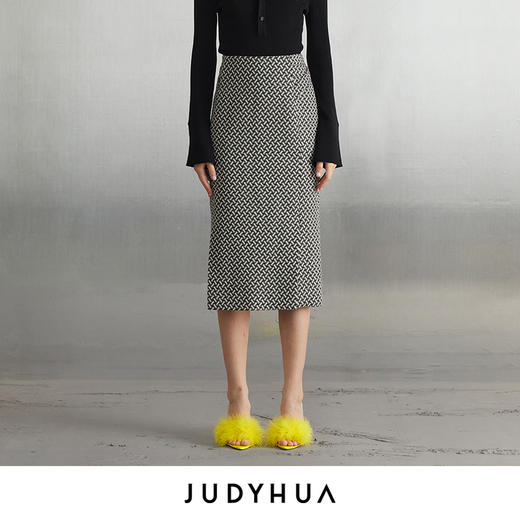 JUDYHUA 黑白格纹设计款铅笔裙 商品图0