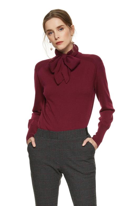 LNNNS 领口系带酒红色毛衫 8123 商品图0