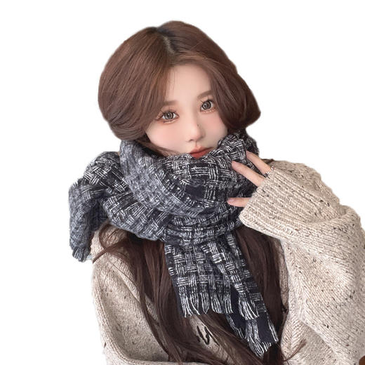 【围巾界的扛把子！火遍ins超百搭颜值围巾！】时尚新款韩版ins潮流千鸟格保暖围巾女披肩两用加厚流苏围脖 商品图4