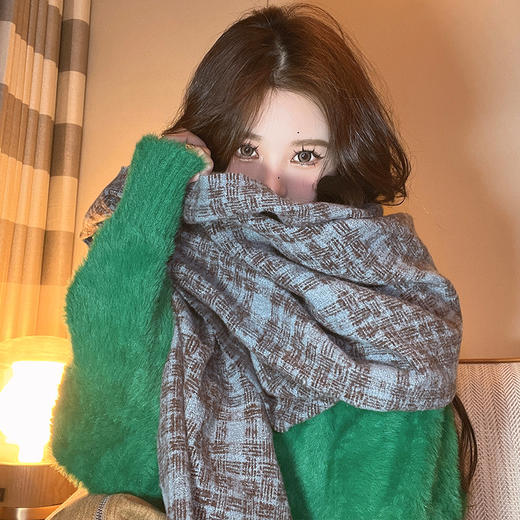 【围巾界的扛把子！火遍ins超百搭颜值围巾！】时尚新款韩版ins潮流千鸟格保暖围巾女披肩两用加厚流苏围脖 商品图2