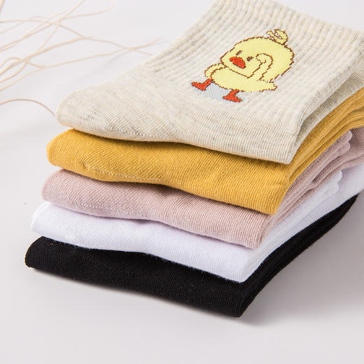 「5双装！秋冬新款」秋冬黄鸭中筒袜子 ins风女袜韩版长袜子配饰 商品图3