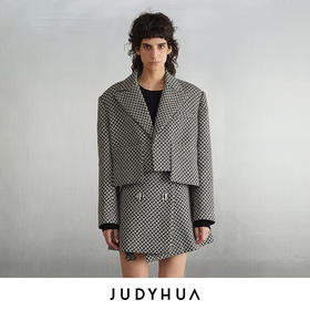 JUDYHUA 黑白格纹拼接设计短西装