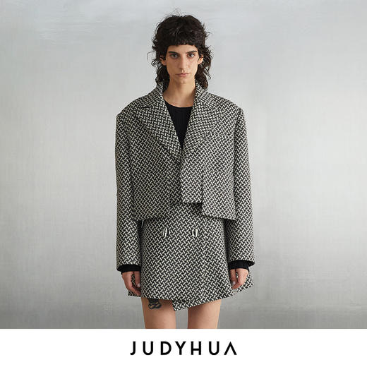 JUDYHUA 黑白格纹拼接设计短西装 商品图0