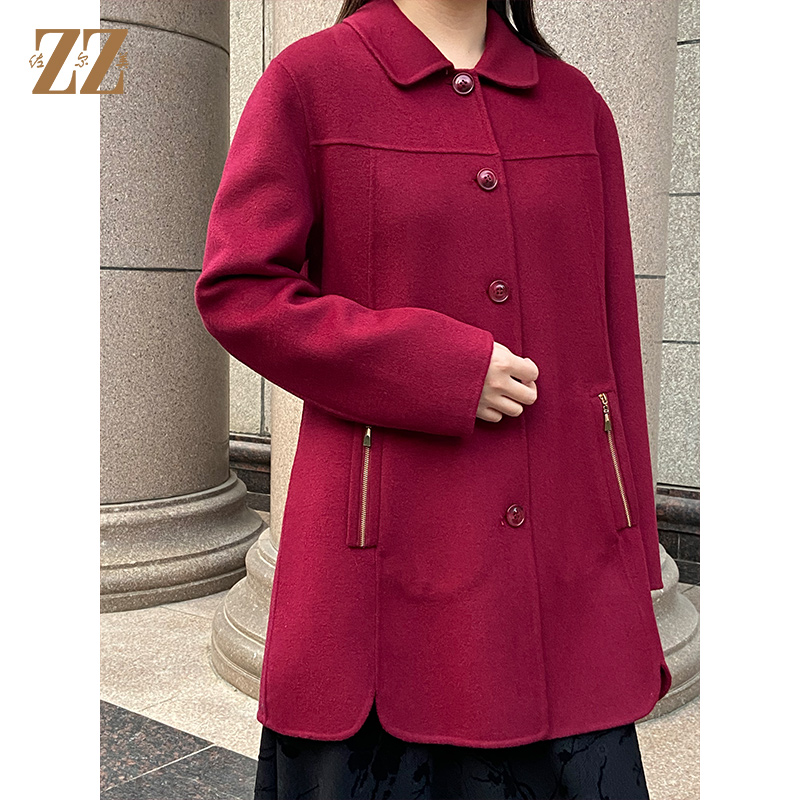 佐尔美冬季新款双面呢大衣纯色呢子大衣外套女中长款E54ST41