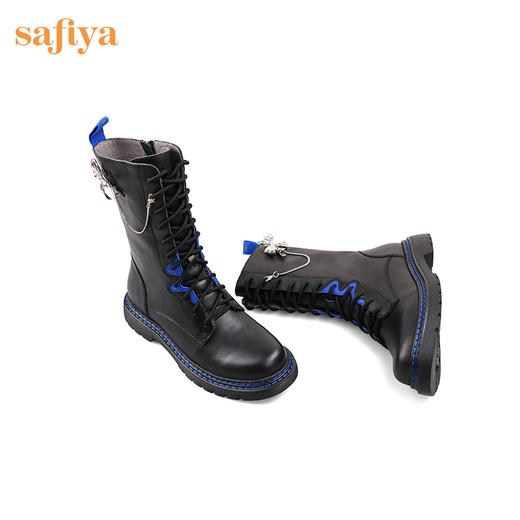 【春节不打烊】Safiya/索菲娅 潮酷设计感2022冬季新款小众撞色系带厚底马丁靴 SF24116055 商品图10