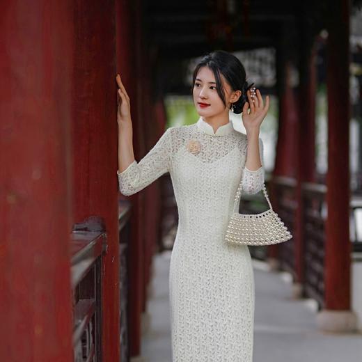 【秋香】柔软舒适秋香绿长款羽毛纱长款改良旗袍HQJ878 商品图5