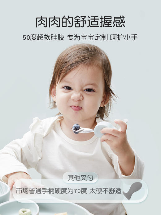 Qlittle叉勺宝宝辅食勺学吃饭短柄勺婴儿训练勺叉不锈钢儿童餐具 商品图5