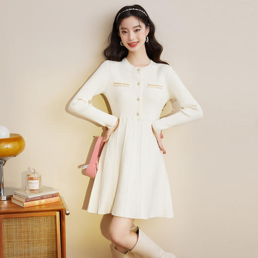 西遇气质温柔小香风连衣裙女新品收腰百搭裙子V2121867 商品图2