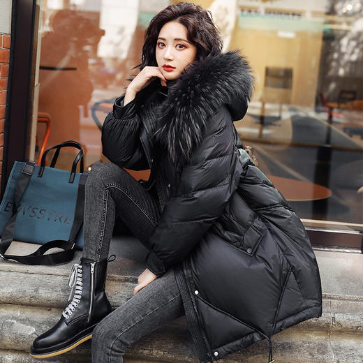 韩版时尚，中长款大毛领白鸭绒加厚保暖羽绒服HR-XHFS8119 商品图4