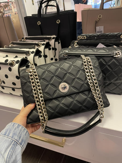 小香风！Kate spade KS 黑银菱格链条包 小号¥1320，中号¥1599直邮到手！光滑质感牛皮，可双联单链背 商品图7