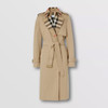 BURBERRY 巴宝莉 女士格纹裁片棉质嘎巴甸 Trench 中长款束腰风衣 卡其色 8060735 A1366 商品缩略图0