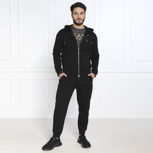 EMPORIO ARMANI 阿玛尼 男士棉质徽标刺绣拉链连帽卫衣 黑色 8N1MFF 1JHSZ 0999 商品图3