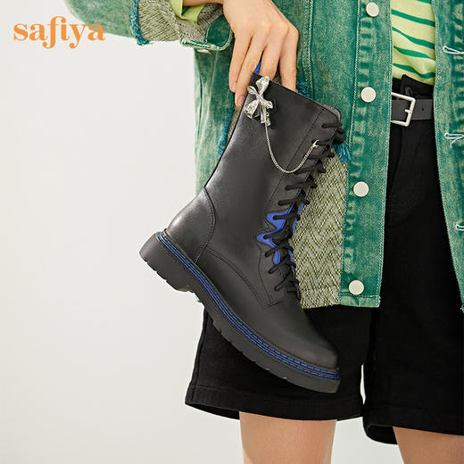 【春节不打烊】Safiya/索菲娅 潮酷设计感2022冬季新款小众撞色系带厚底马丁靴 SF24116055 商品图1