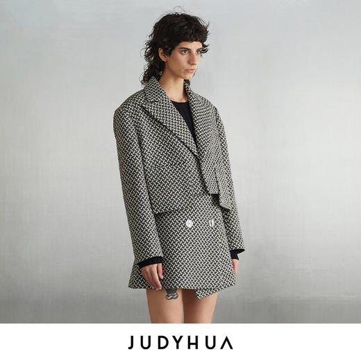JUDYHUA 黑白格纹拼接设计短西装 商品图1