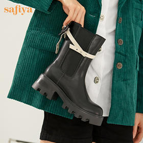 Safiya/索菲娅 英伦玩趣2022冬季新款可拆花扣烟筒牛皮切尔西靴 SF24116066