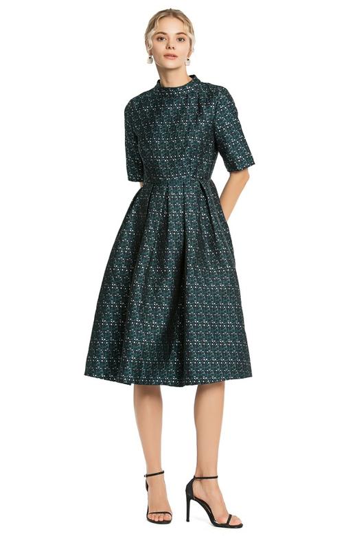 ZVY 海军蓝中袖提花连衣裙 4180 商品图0