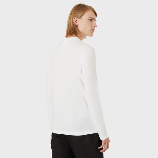 EMPORIO ARMANI 阿玛尼 男士棉质徽标印花圆领长袖T恤 白色 8N1TR1 1JRGZ 0100 商品图2