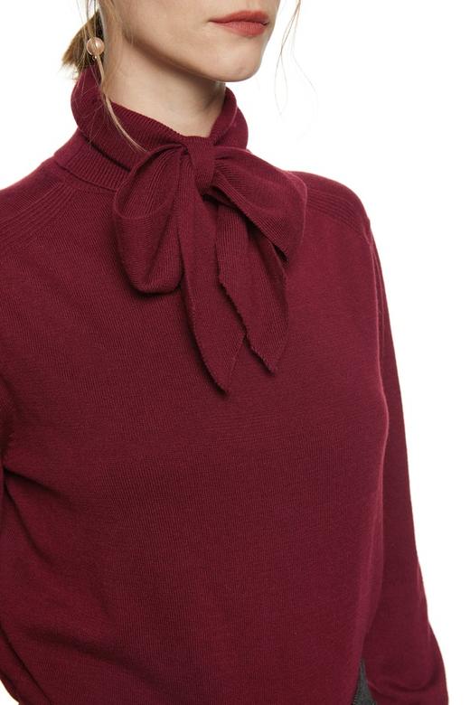LNNNS 领口系带酒红色毛衫 8123 商品图2