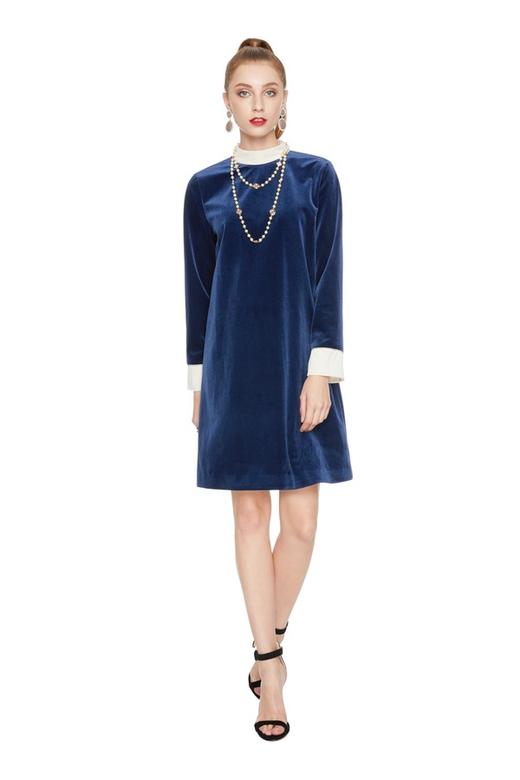 AVA 拼色丝绒连衣裙 4823 商品图0