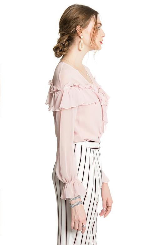 DILI 荷叶边V领雪纺上衣 3480 商品图2