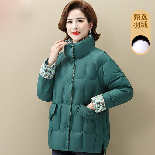 SJJ妈妈装冬装羽绒服2022年新款中年女装短款外套老年秋冬白鸭绒棉衣 商品图0