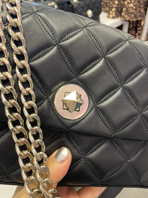 小香风！Kate spade KS 黑银菱格链条包 小号¥1320，中号¥1599直邮到手！光滑质感牛皮，可双联单链背 商品图4