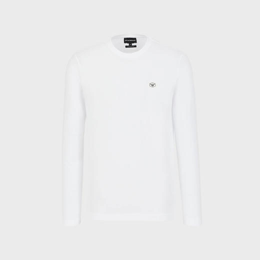 EMPORIO ARMANI 阿玛尼 男士棉质徽标印花圆领长袖T恤 白色 8N1TR1 1JRGZ 0100 商品图0