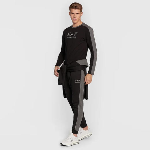 EMPORIO ARMANI EA7 阿玛尼 男士棉质字母徽标印花休闲运动裤 黑色 6LPP60 PJ07Z 1200 商品图3