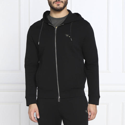 EMPORIO ARMANI 阿玛尼 男士棉质徽标刺绣拉链连帽卫衣 黑色 8N1MFF 1JHSZ 0999 商品图0